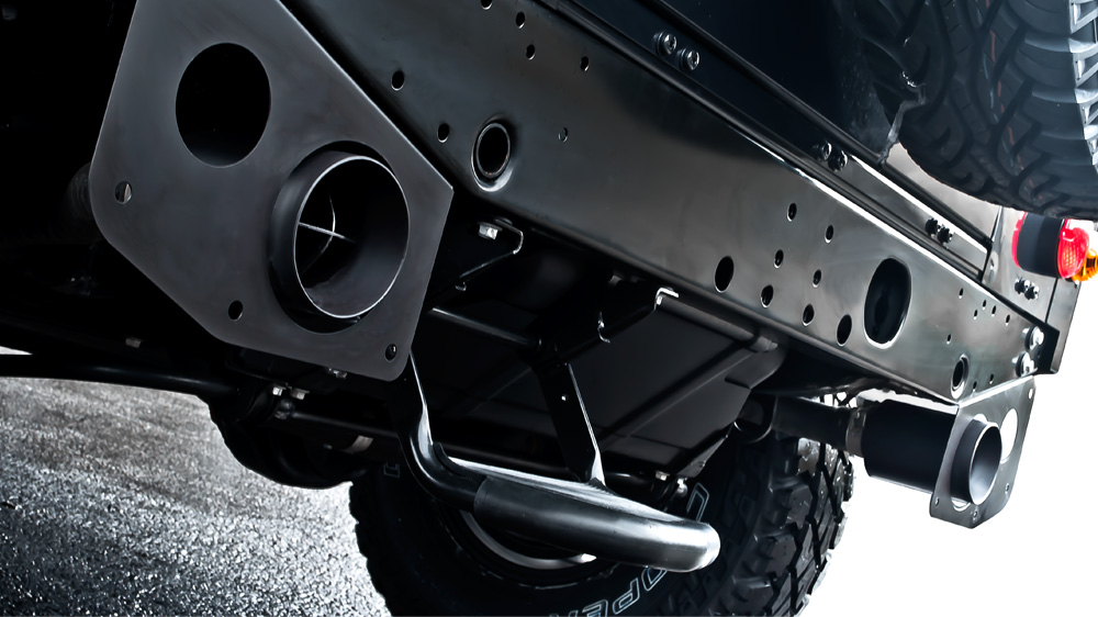 Twin Crosshair Exhaust System inc. Exhaust Shields in Stainless Steel - 100mm Tailpipes Black ? or Chrome ?
